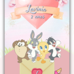 Convite Interativo Gold Looney tunes baby