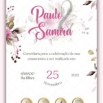 Convite Interativo Casamento Rosa e floral Verde Oliva