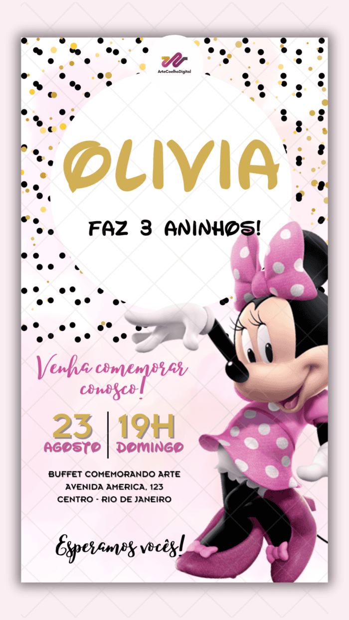 Convite digital Minnie Rosa - Imagem 1
