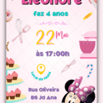 Convite Virtual Minnie Confeiteira Rosa