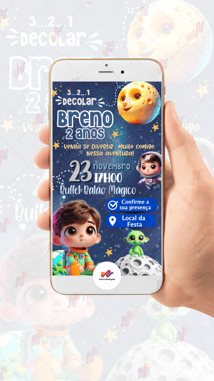 Convite Interativo simples Astronauta - Imagem 2