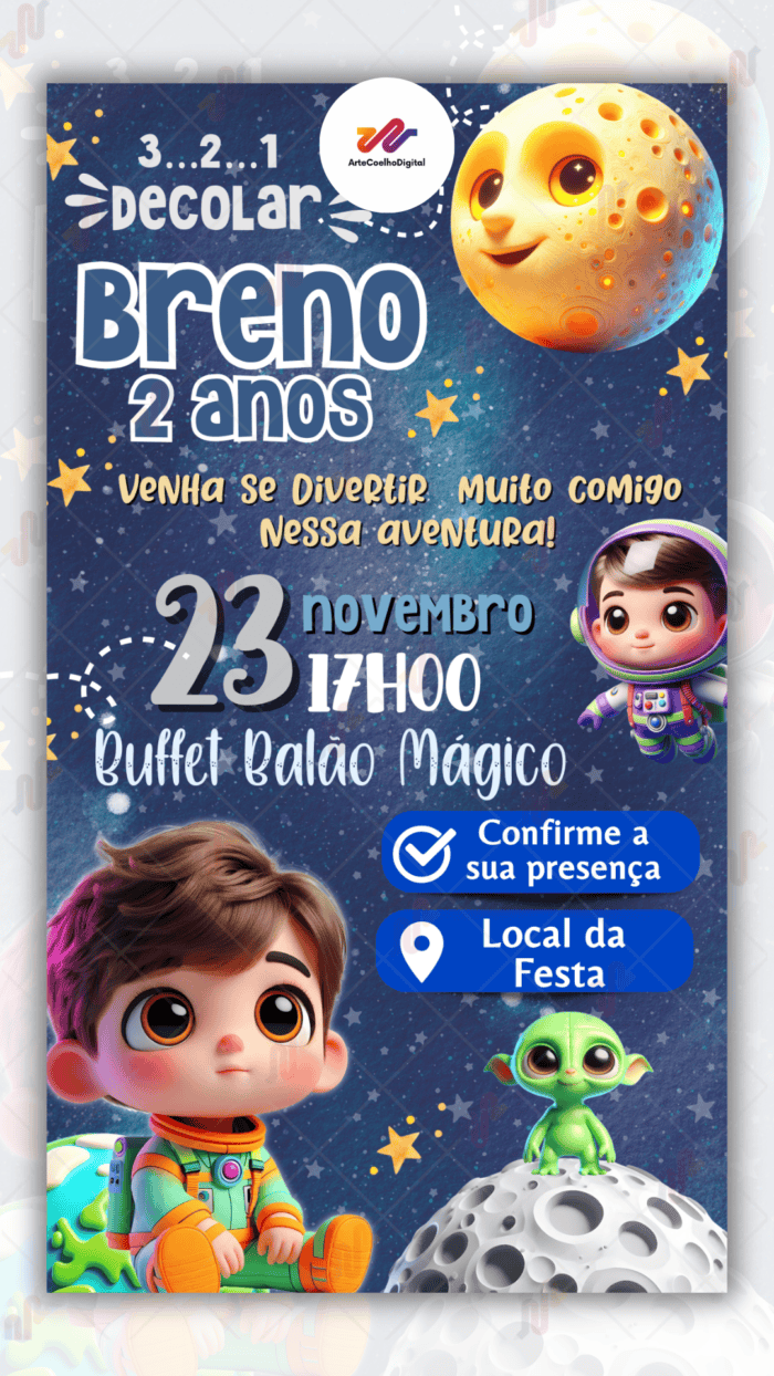 Convite Interativo simples Astronauta - Imagem 1