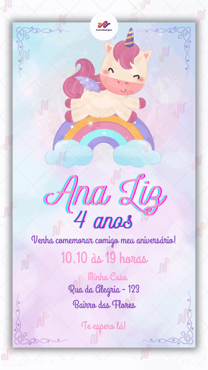 Convite Virtual Unicórnio - Imagem 1