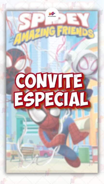 Convite animado Plus Homem Aranha e seus amigos