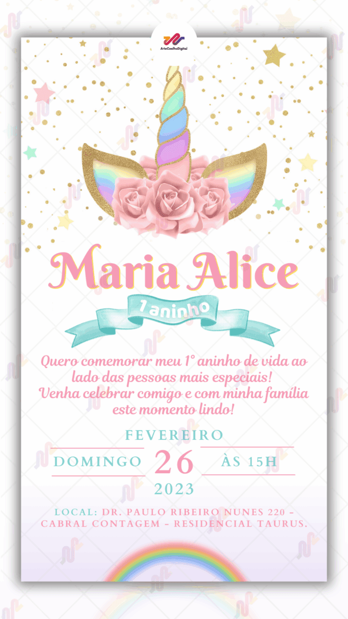 Convite Virtual Unicórnio - Imagem 1