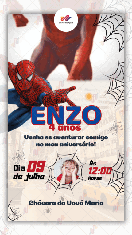 Convite animado Homem aranha