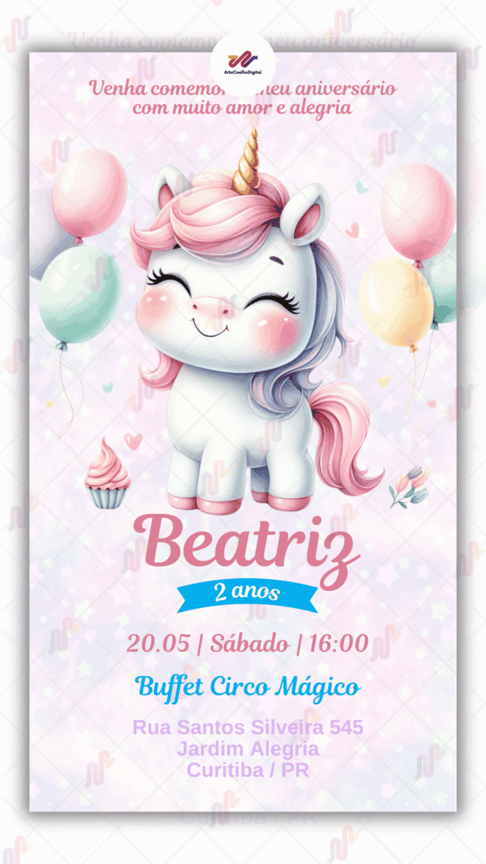 Convite Virtual Unicórnio - Imagem 1