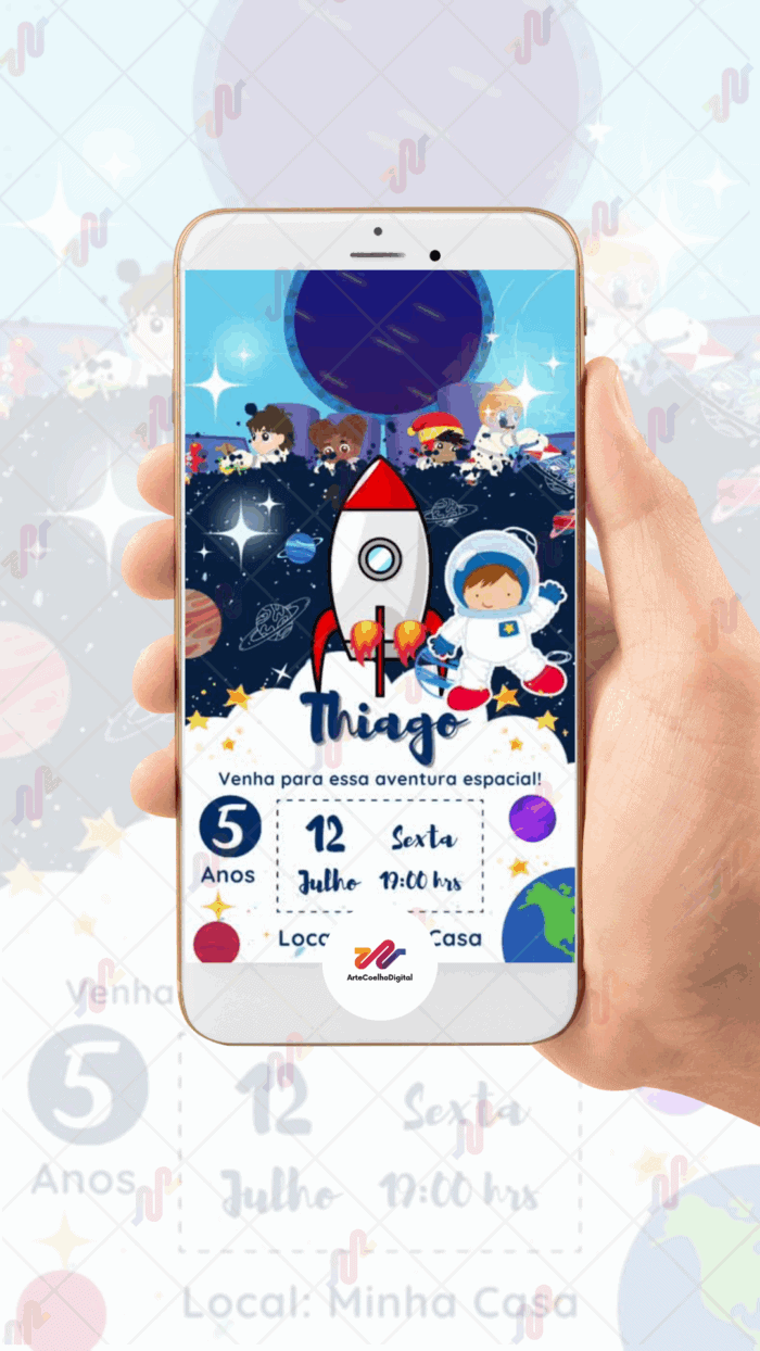 Convite Animado Simples Astronauta - Imagem 2