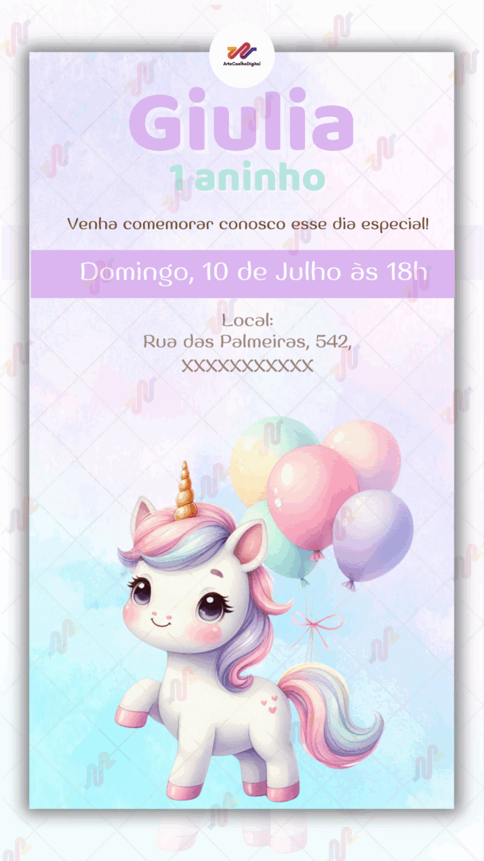 Convite Virtual Unicórnio - Imagem 1