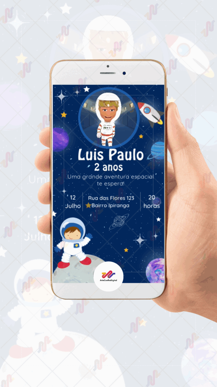 Convite Animado Simples Astronauta - Imagem 2