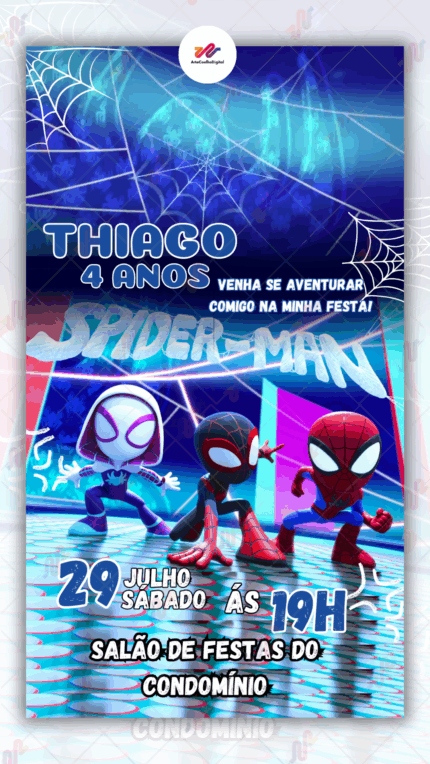 Convite animado Homem aranha e seus amigos