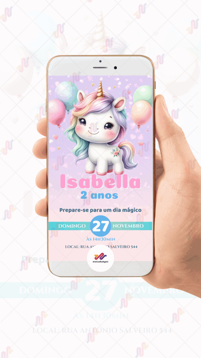 Convite Virtual Simples Unicórnio - Imagem 2
