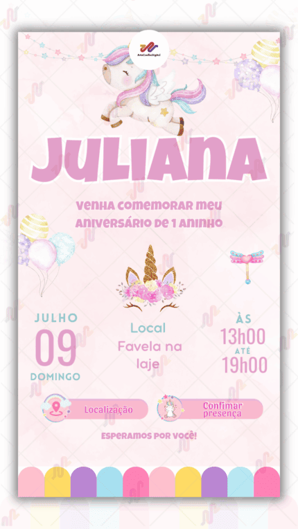 Convite Interativo simples Unicórnio
