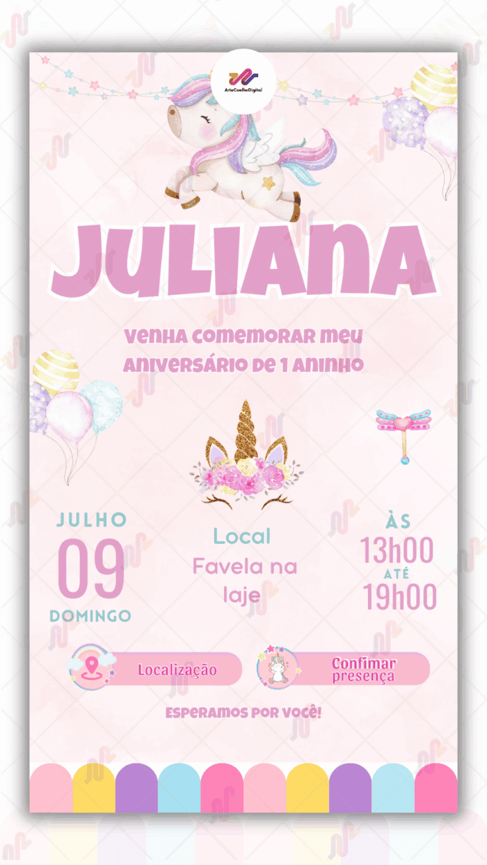 Convite Interativo simples Unicórnio - Imagem 1