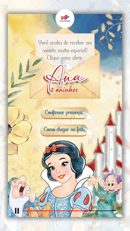 Convite interativo gold Plus Branca de neve