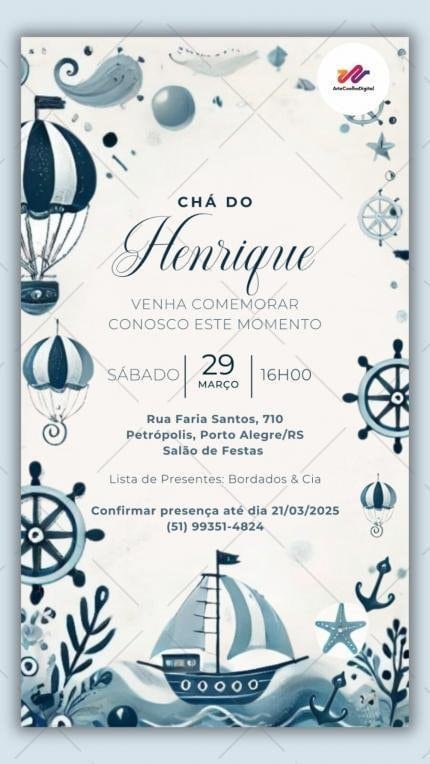 Convite digital Chá de bebé Marinheiro