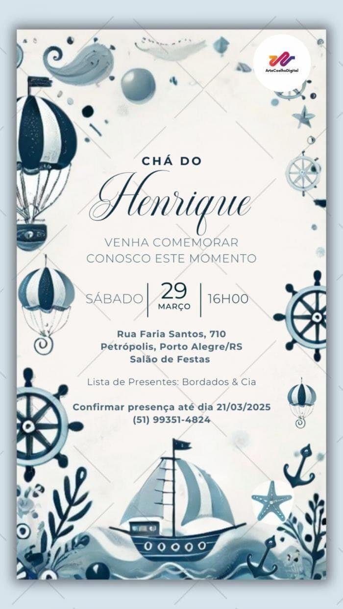 Convite digital Chá de bebé Marinheiro - Imagem 1