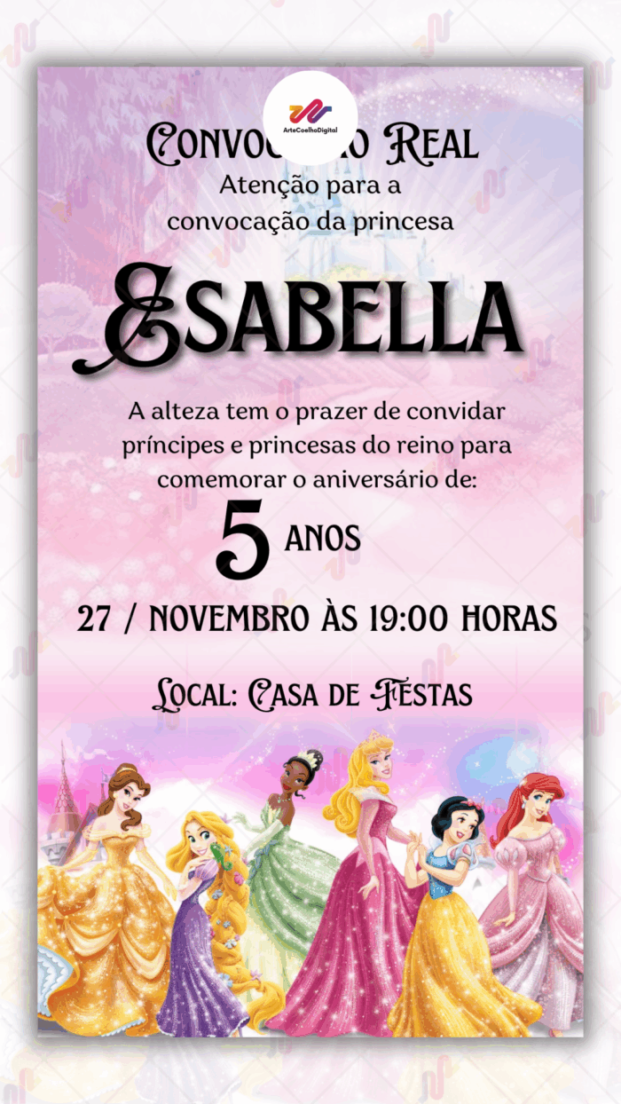 Convite Digital Princesas Disney - Imagem 1