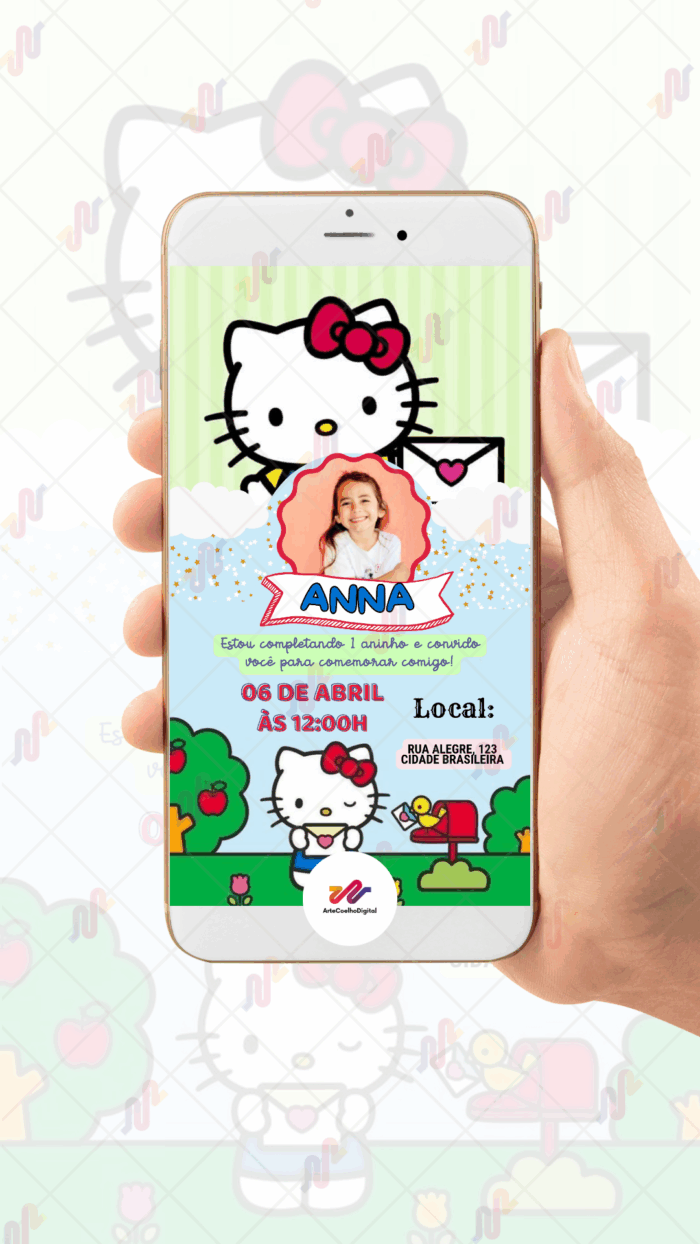 Convite Animado Simples Hello Kitty - Imagem 2