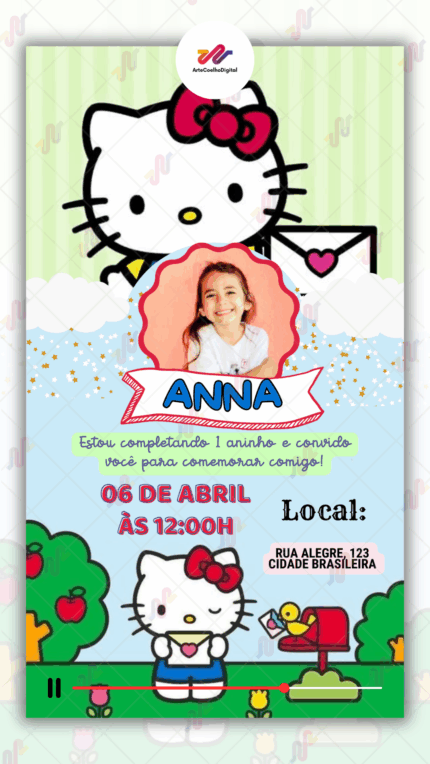Convite Animado Simples Hello Kitty
