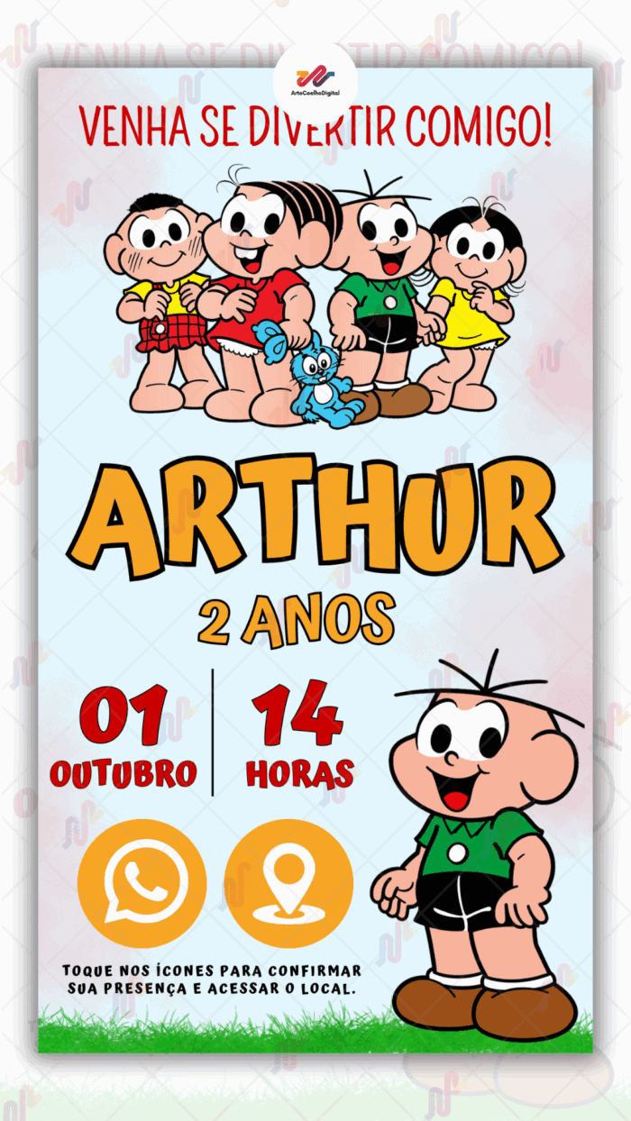 Convite Interativo Cebolinha - Turma da Monica - Imagem 1