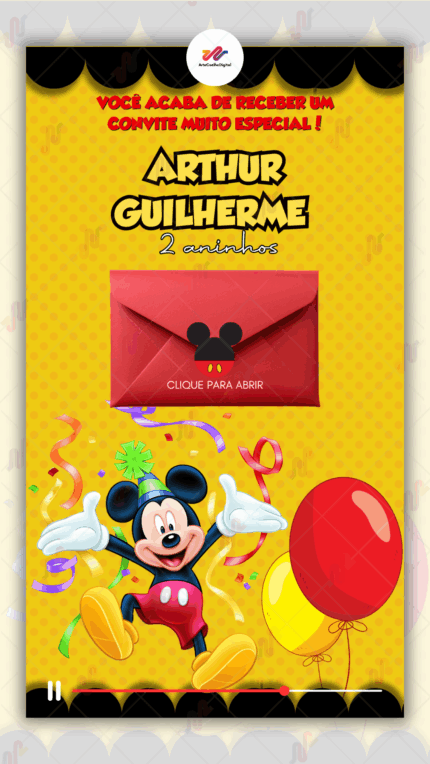 Convite Interativo gold Plus Mickey