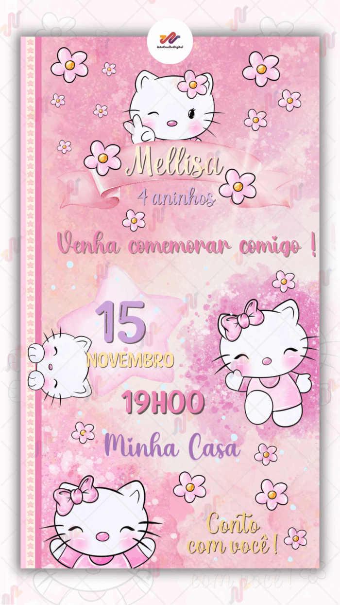 Convite Digital Hello Kitty - Imagem 1