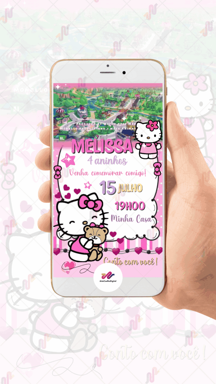 Convite Animado Simples Hello Kitty - Imagem 2