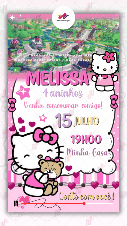 Convite Animado Simples Hello Kitty