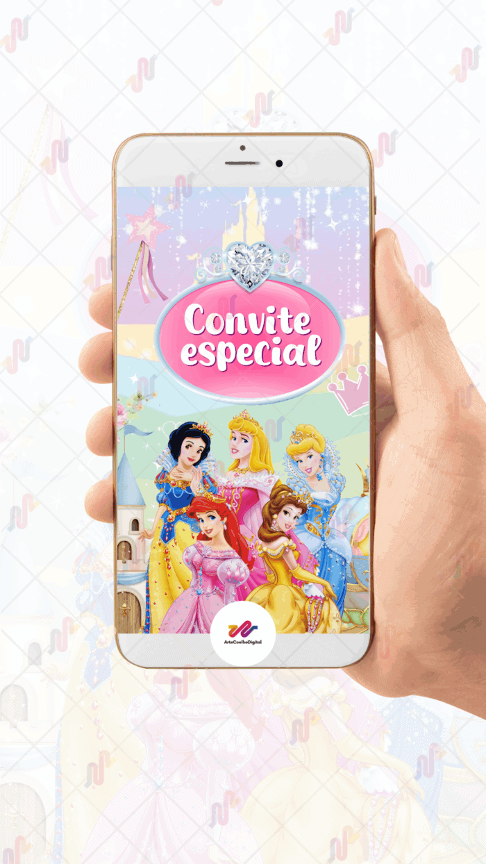 Convite Animado Princesas Disney - Imagem 2