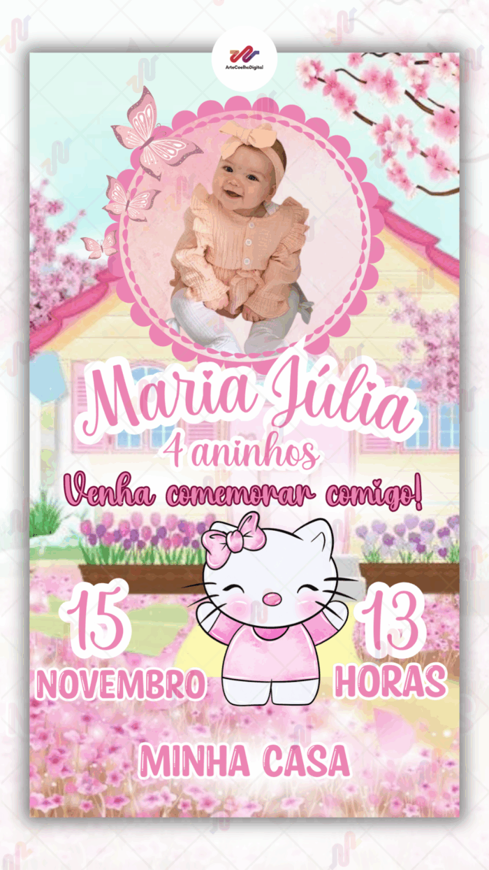 Convite Digital Hello Kitty - Imagem 1