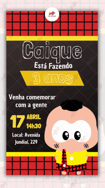 Convite Digital Cascão - Turma da Monica toy