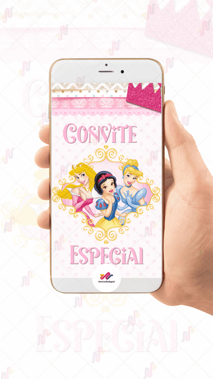 Convite Animado Princesas Disney - Imagem 2