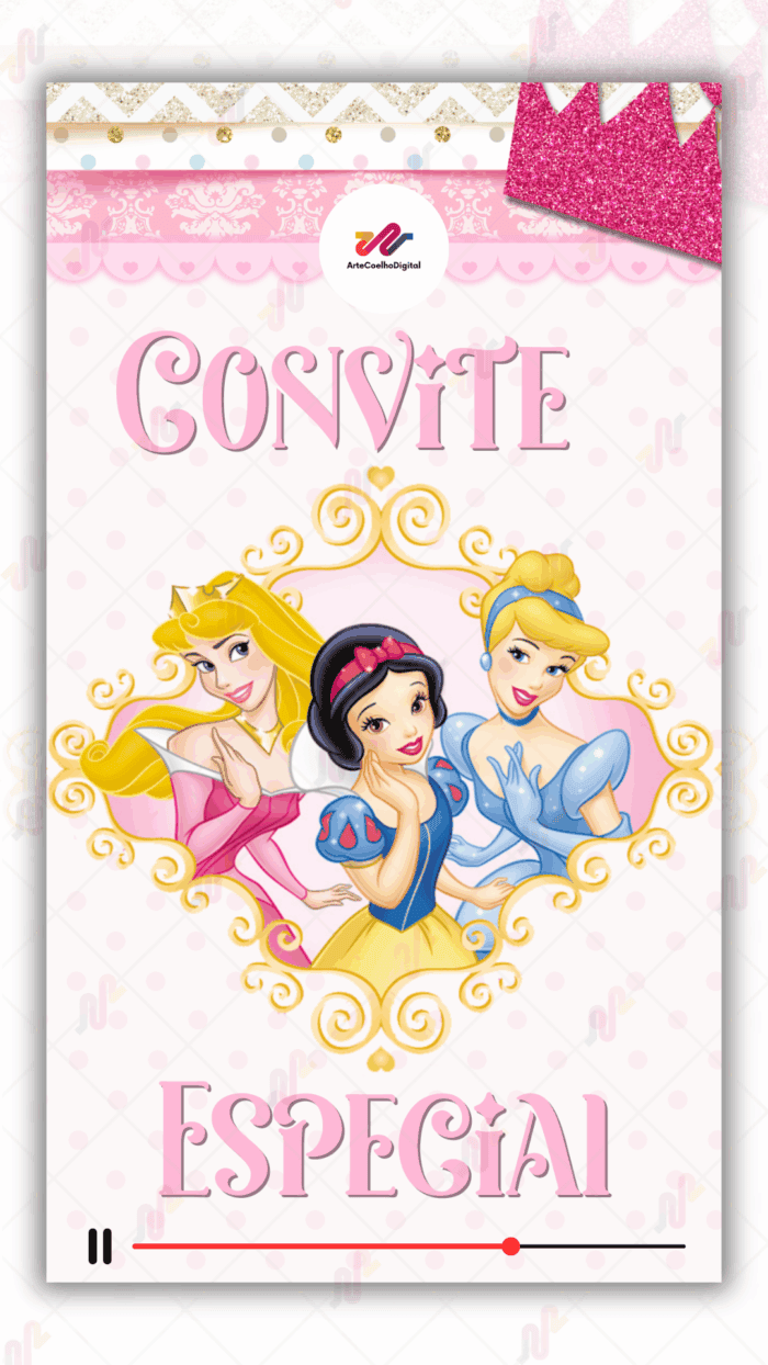 Convite Animado Princesas Disney - Imagem 1