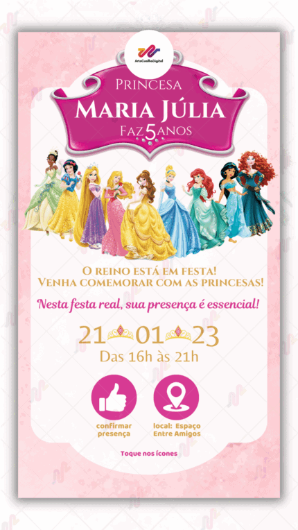 Convite Interativo Princesas Disney