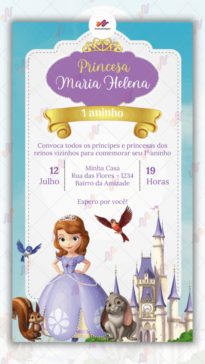 Convite digital Princesa Sofia - Imagem 1