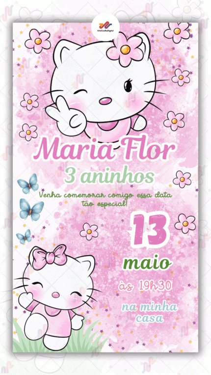 Convite Digital Hello Kitty