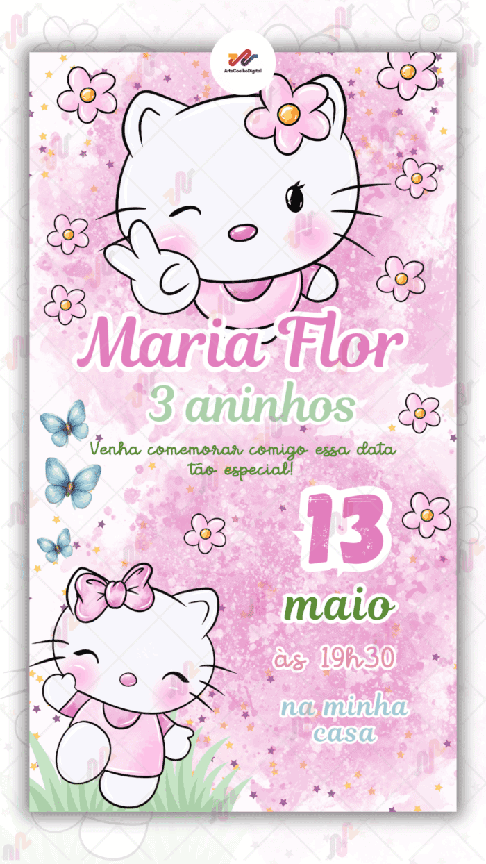 Convite Digital Hello Kitty - Imagem 1