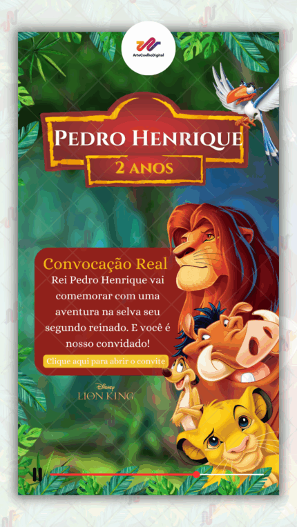 Convite Interativo Gold Plus Rei leão