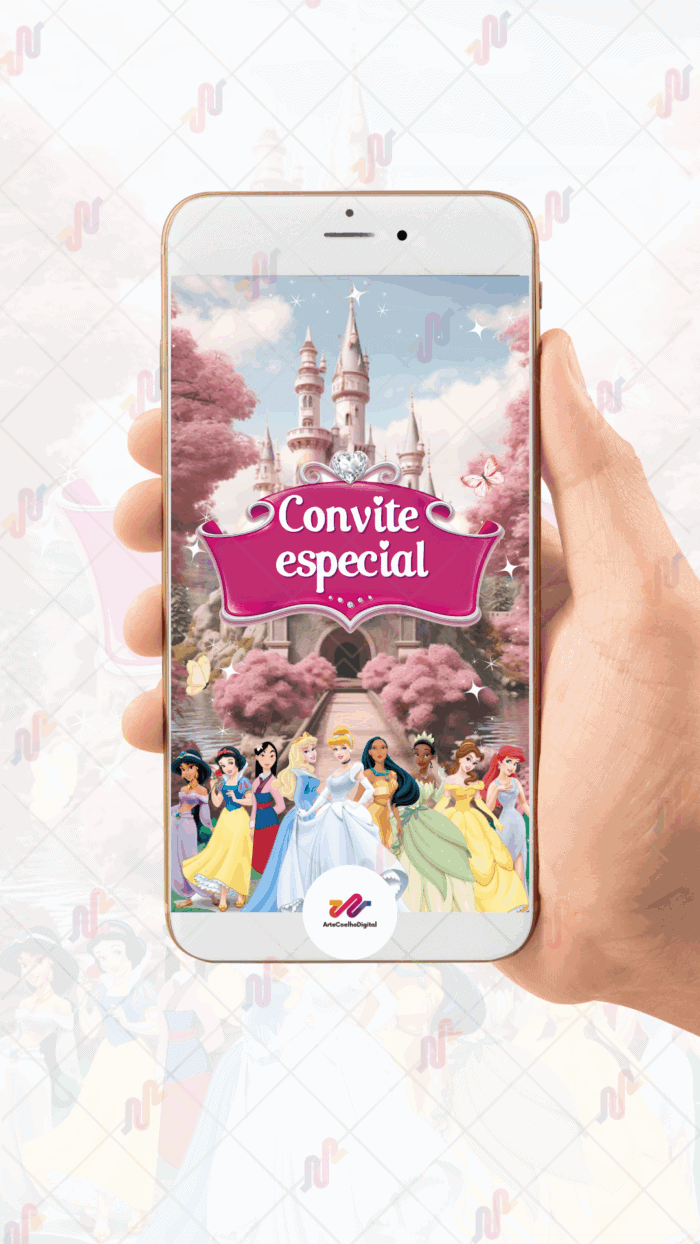 Convite Animado Princesas Disney - Imagem 2