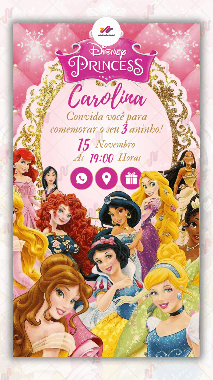 Convite Interativo Princesas Disney - Imagem 1