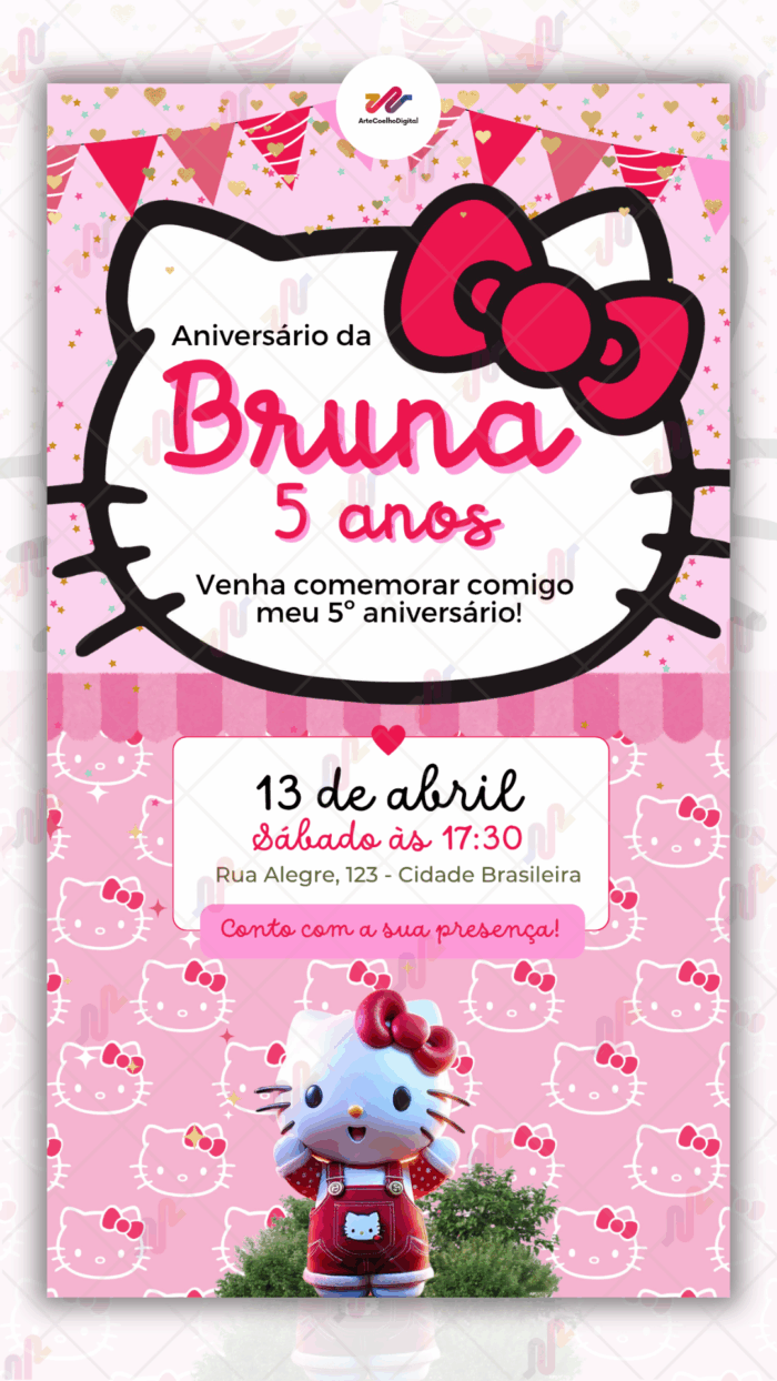Convite Digital Hello Kitty - Imagem 1