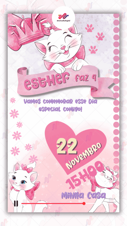 Convite Animado Simples Gata Marie