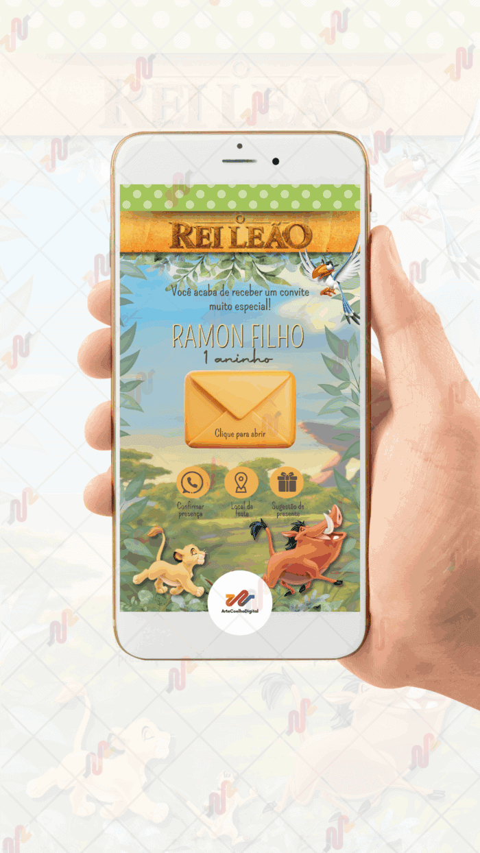 Convite Interativo Gold Plus Rei leão - Imagem 2