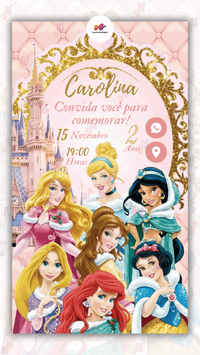 Convite Interativo Princesas Disney - Imagem 1