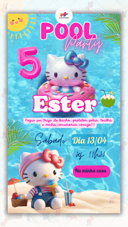 Convite Digital Hello Kitty