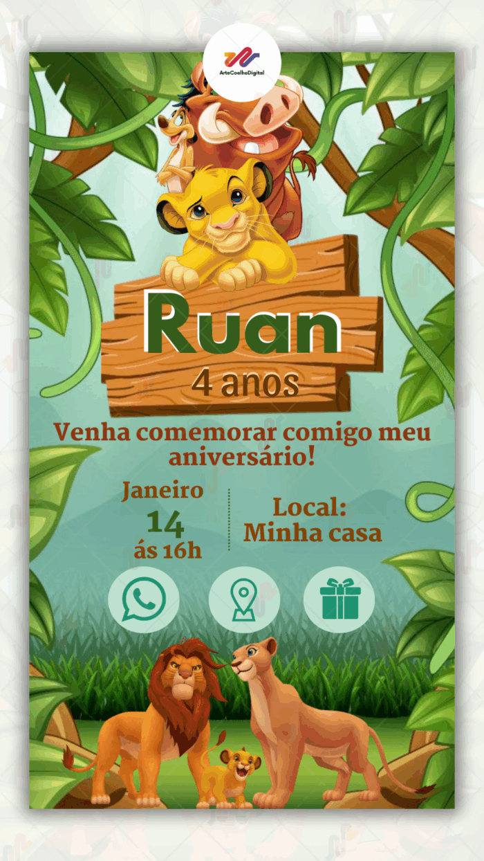 Convite Interativo Rei Leão - Imagem 1