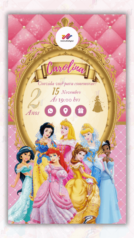 Convite Interativo Princesas Disney