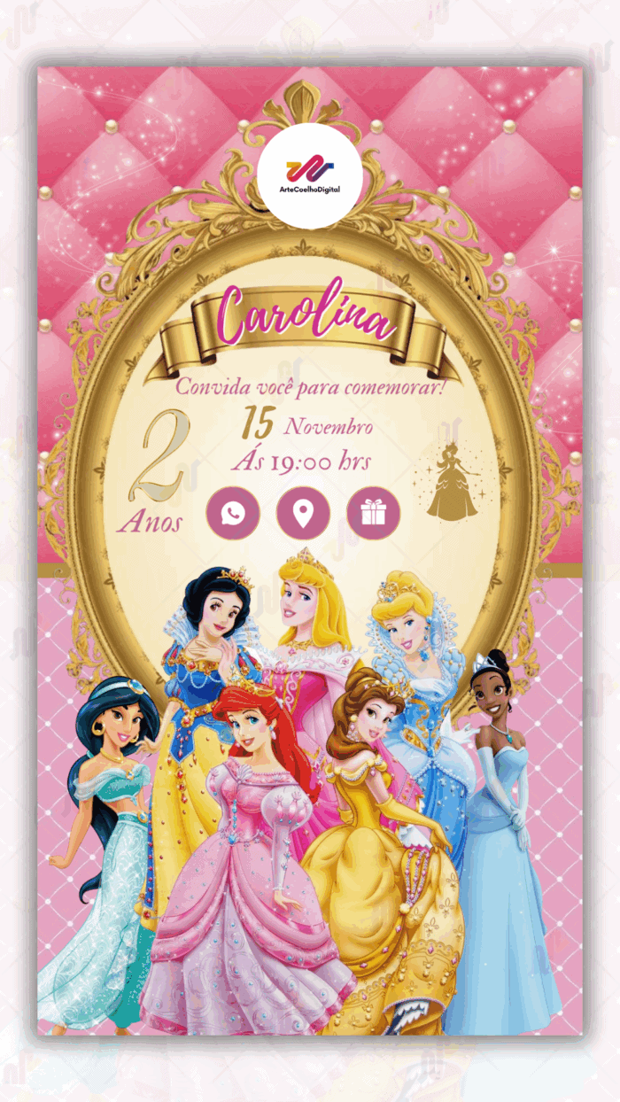 Convite Interativo Princesas Disney - Imagem 1