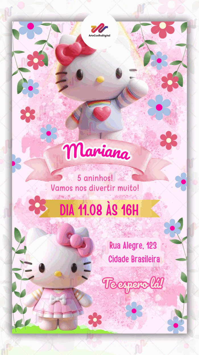 Convite Digital Hello Kitty - Imagem 1